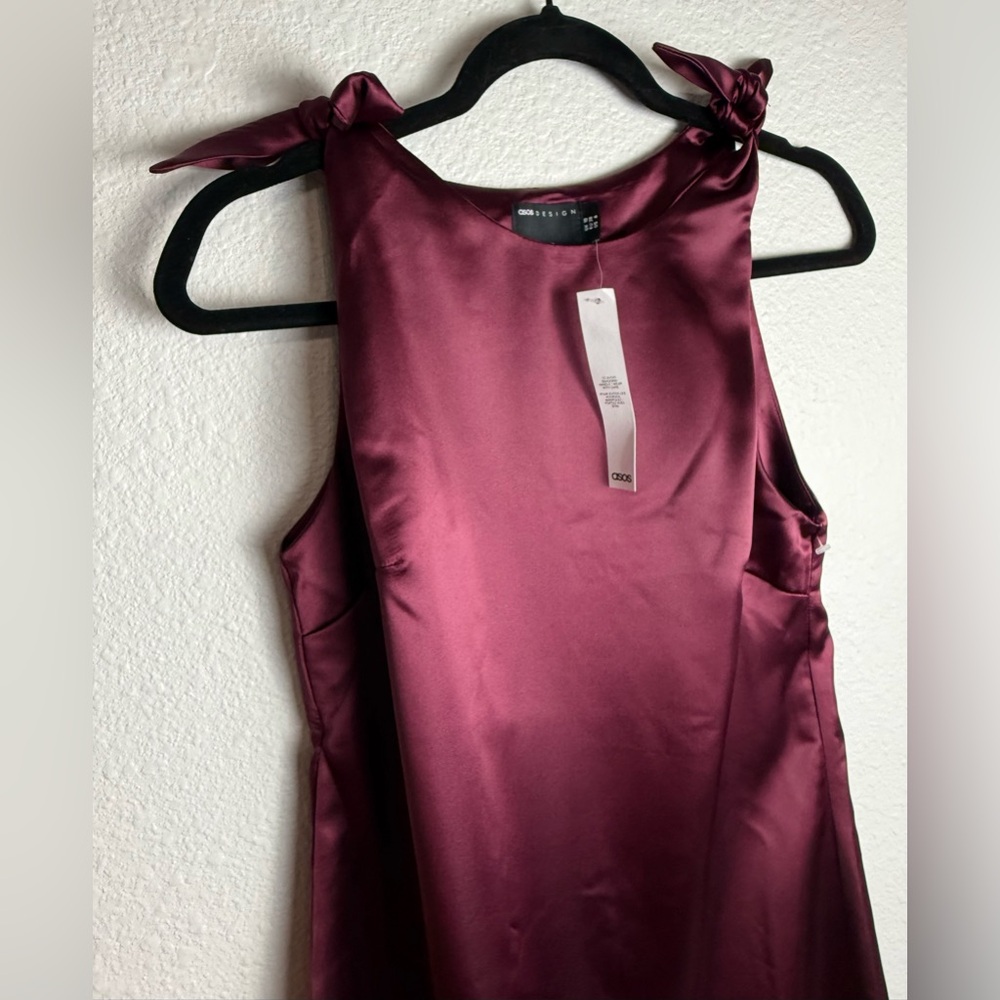 ASOS Elegant Burgundy Sleeveless satin mini with shoulder bows Dress Size 6 - Picture 3 of 10